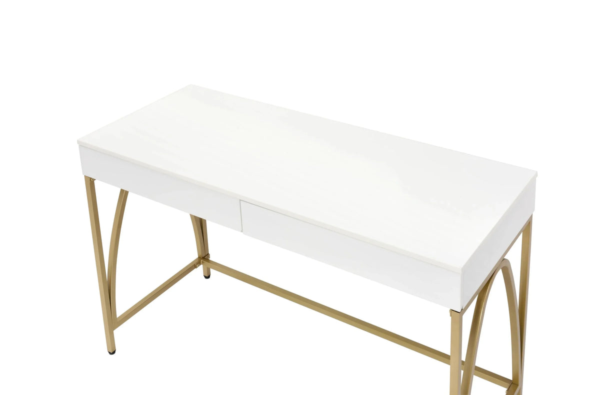 Vanity Desk High Gloss Gold Finish for Bedroom White - Furniture Home Direct