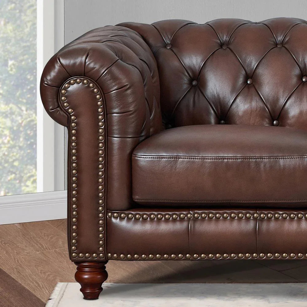 Alton Bay-Top Grain Leather Loveseat - Brown - Furniture Home Direct