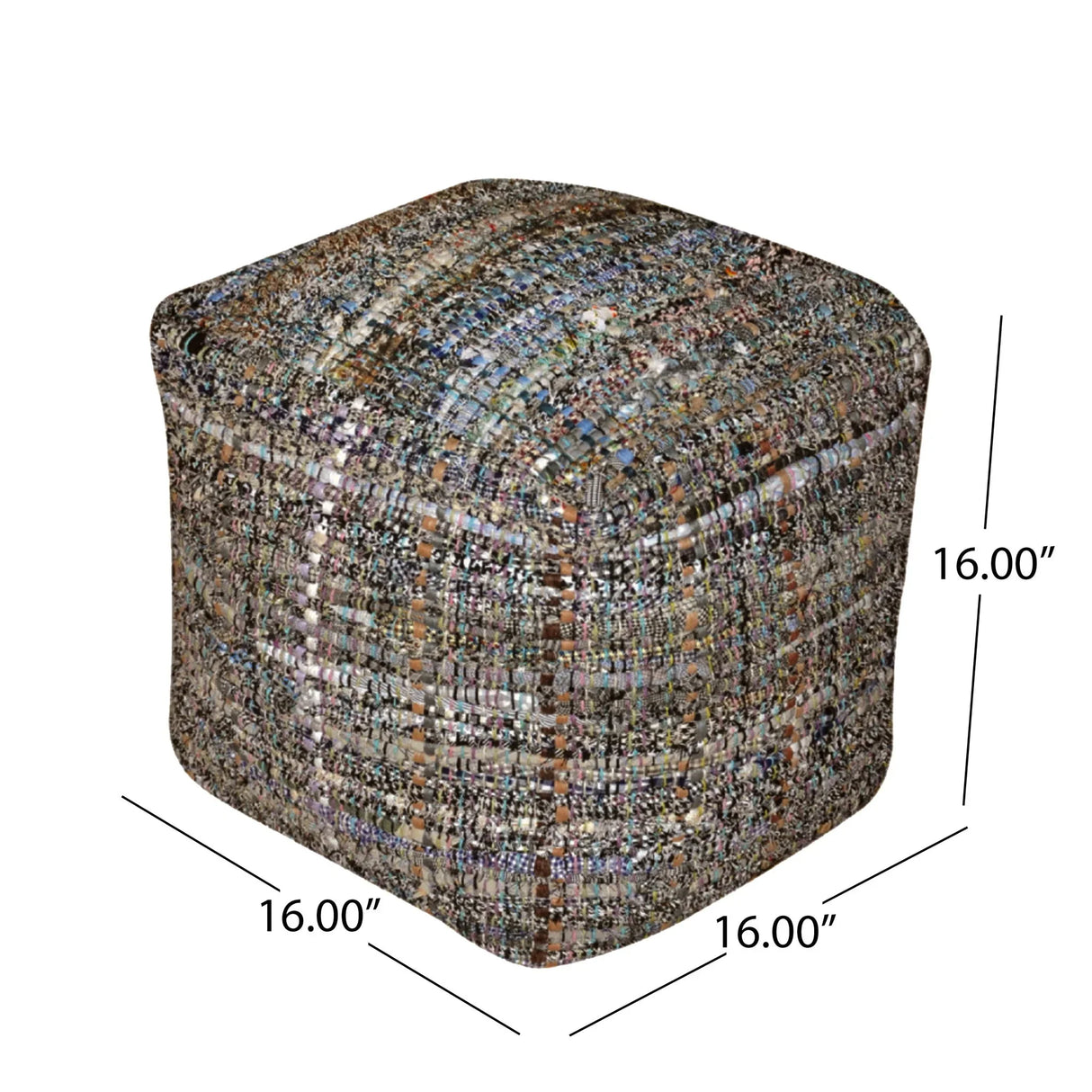 Koki - Handcrafted Fabric Pouf Recycled Denim And Paper Chindi - Khaki - Furniture Home Direct