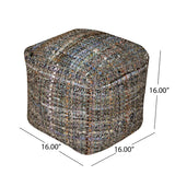 Koki - Handcrafted Fabric Pouf Recycled Denim And Paper Chindi - Khaki - Furniture Home Direct