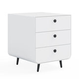 Modern Night Stand Storage Cabinet For Living Room Bedroom, Steel Cabinet With 3 Drawers, Bedside Furniture, Circular Handle - White - Furniture Home Direct