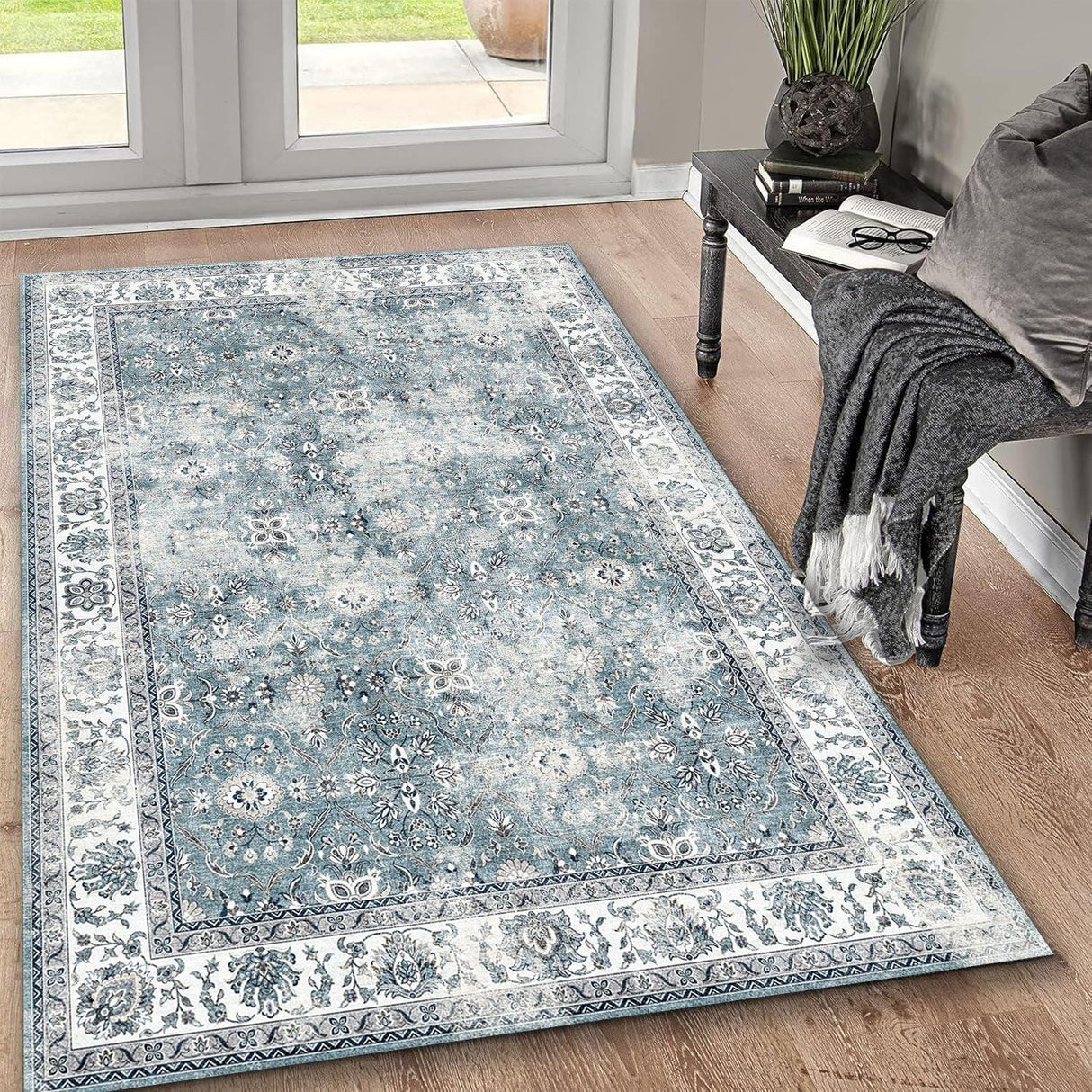 Toucan - Washable Non - Slip Area Rug, Elegant Design - Silver - Furniture Home Direct