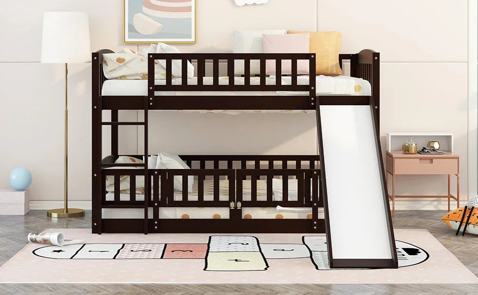 Low Bunk Bed With Slide, Fence And Ladder - Furniture Home Direct