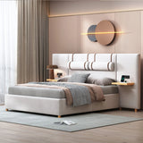 Upholstered Platform Bed, 2 Outlets And USB Charging Ports On Both Sides, 2 Bedside Pillows, Storage Shelves - Furniture Home Direct