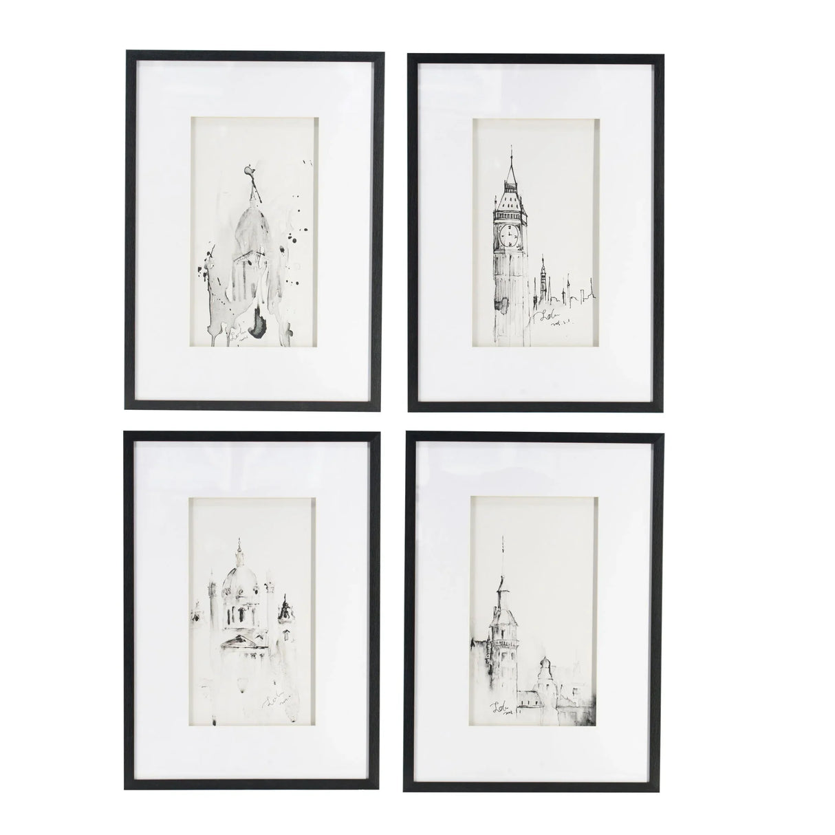 Architecture Wall Art Prints, Home Decor Art For Living Room Dining Room Entryway (Set of 4) - White / Black - Furniture Home Direct