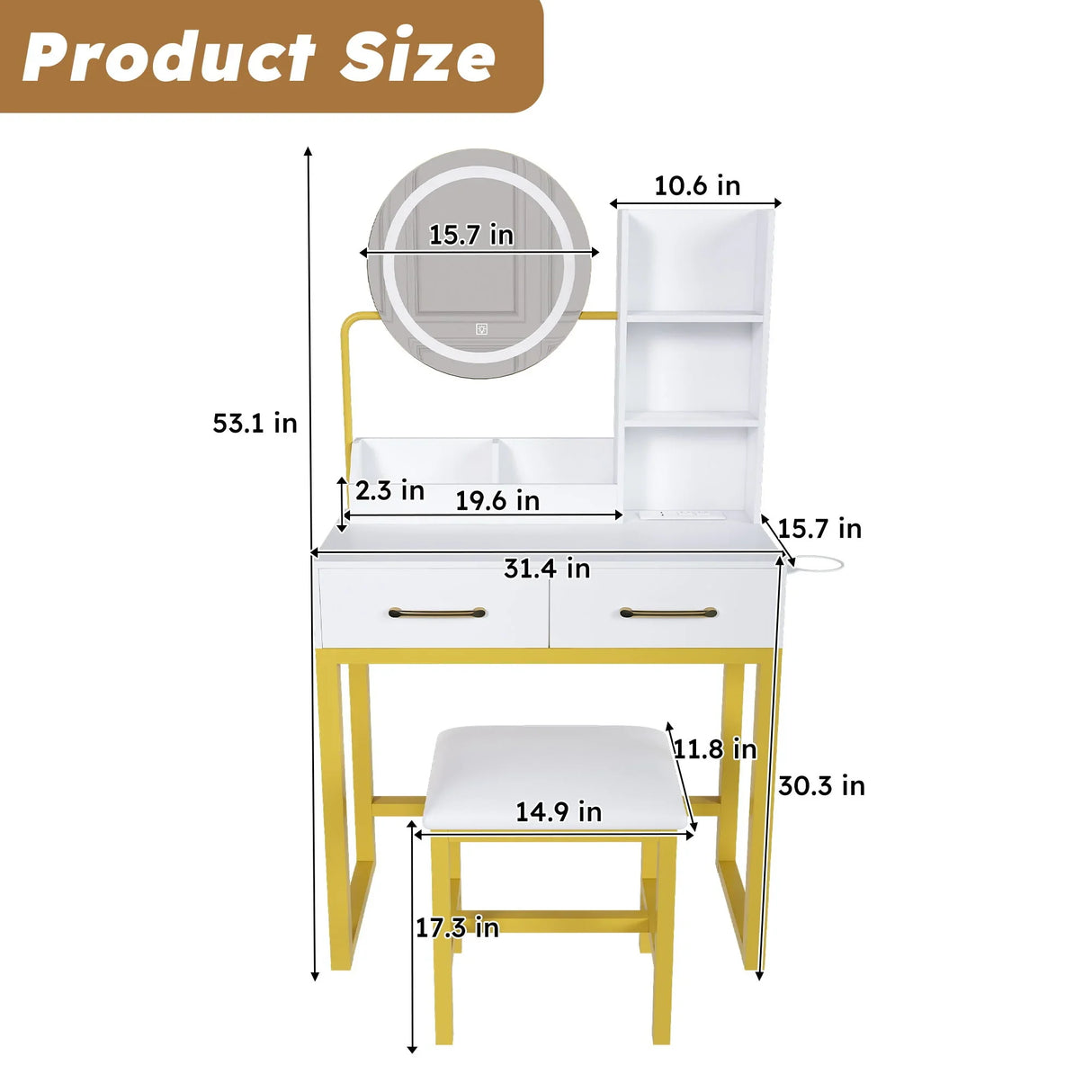 Makeup Vanity Table With LED Lights, 3 Color Options, Power Outlet - Furniture Home Direct