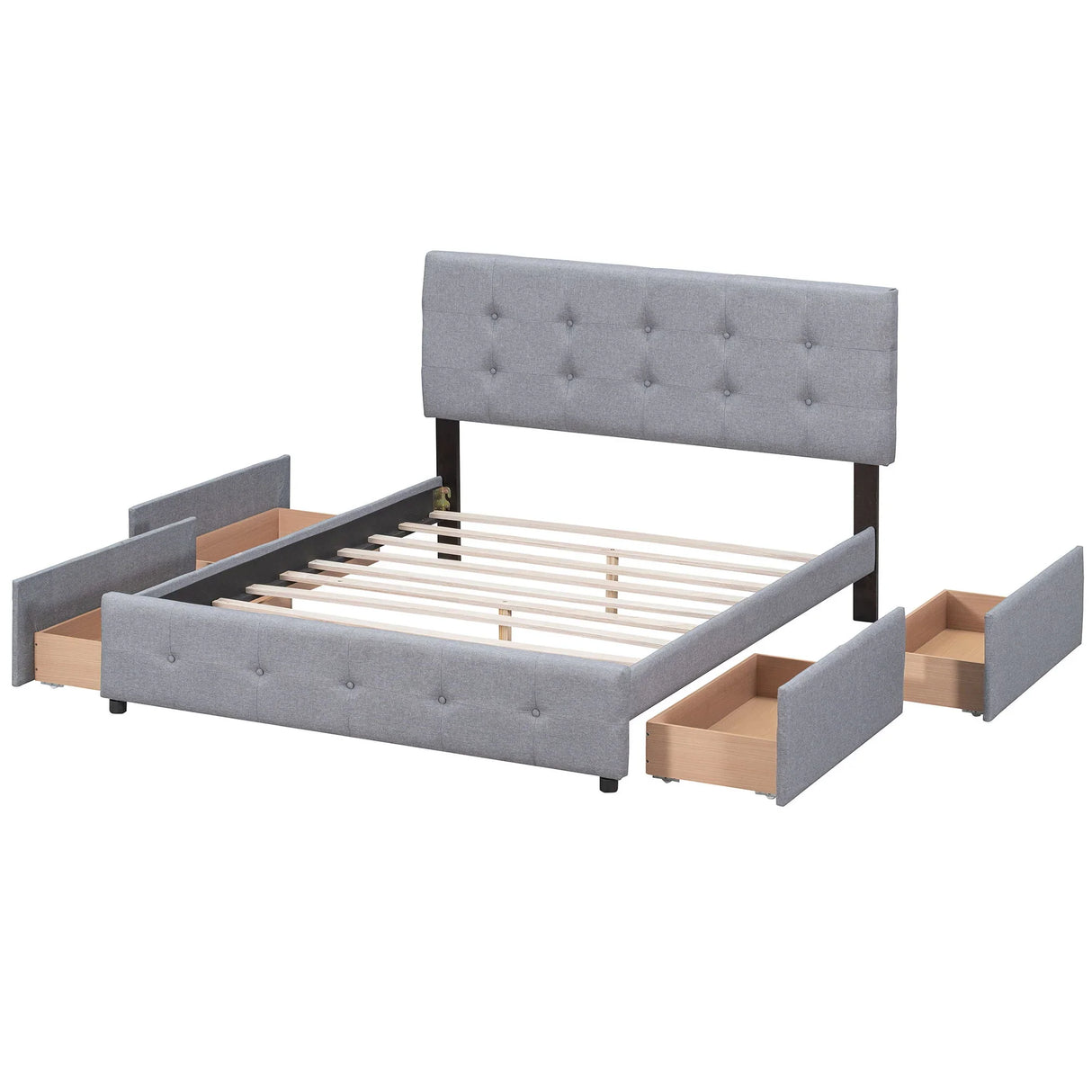 Upholstered Platform Bed With Classic Headboard And Drawers, No Box Spring Needed - Furniture Home Direct