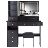 Vanity Desk With Cushioned Stool And Mirror Set Black - Furniture Home Direct