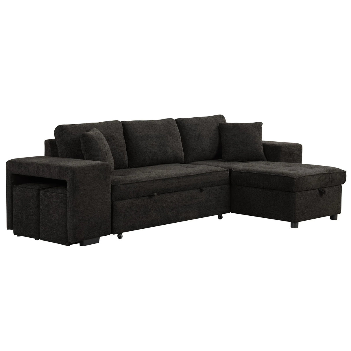 Modern L-Shape 3 Seat Reversible Sectional Couch, Pull Out Sleeper Sofa With Storage Chaise And 2 Stools For Living Room Furniture Set - Furniture Home Direct