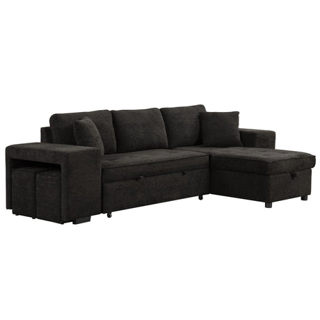Modern L-Shape 3 Seat Reversible Sectional Couch, Pull Out Sleeper Sofa With Storage Chaise And 2 Stools For Living Room Furniture Set - Furniture Home Direct