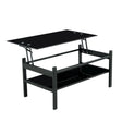 Glass Lift Top Coffee Table, Modern Simple 2-Layer Tempered Glass Coffee Table For Living Room - Black - Furniture Home Direct