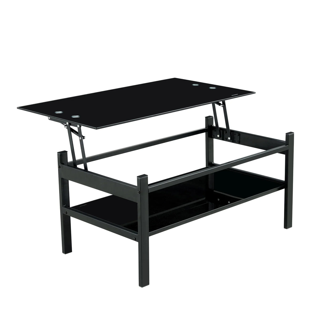 Glass Lift Top Coffee Table, Modern Simple 2-Layer Tempered Glass Coffee Table For Living Room - Black - Furniture Home Direct