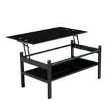 Glass Lift Top Coffee Table, Modern Simple 2-Layer Tempered Glass Coffee Table For Living Room - Black - Furniture Home Direct