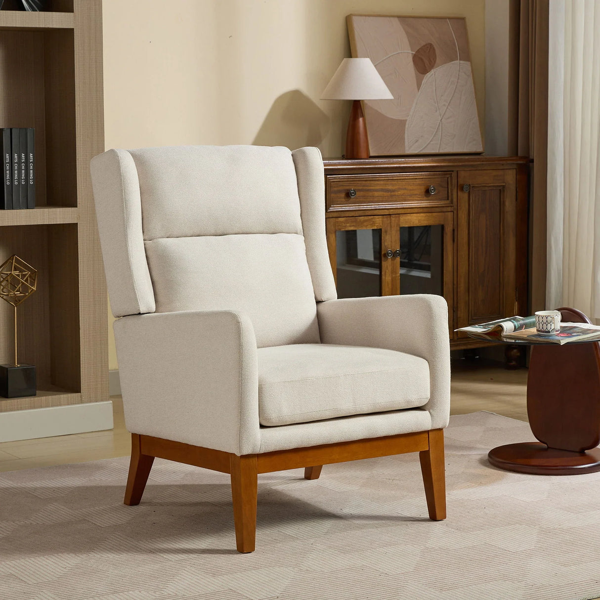 Wide Modern Accent Chair With Wood Legs For Living Room - Furniture Home Direct