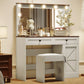 Makeup Vanity Table, Makeup Table With Large Mirror And 11 LED Light, Brightness Adjustable, Dressing Table Desk With 3 Drawers, Vanity Desk For Women (With Stool) - Furniture Home Direct