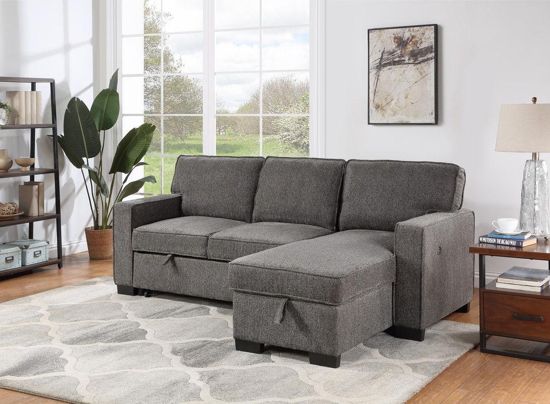 Estelle - Fabric Reversible Sleeper Sectional With Storage Chaise Drop-Down Table 2 Cup Holders And 2 USB Ports - Furniture Home Direct