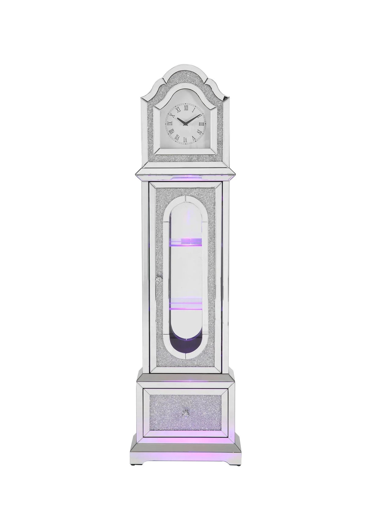 Noralie - Mirrored & Faux Diamonds Grandfather Clock With LED - Silver Gray - Furniture Home Direct
