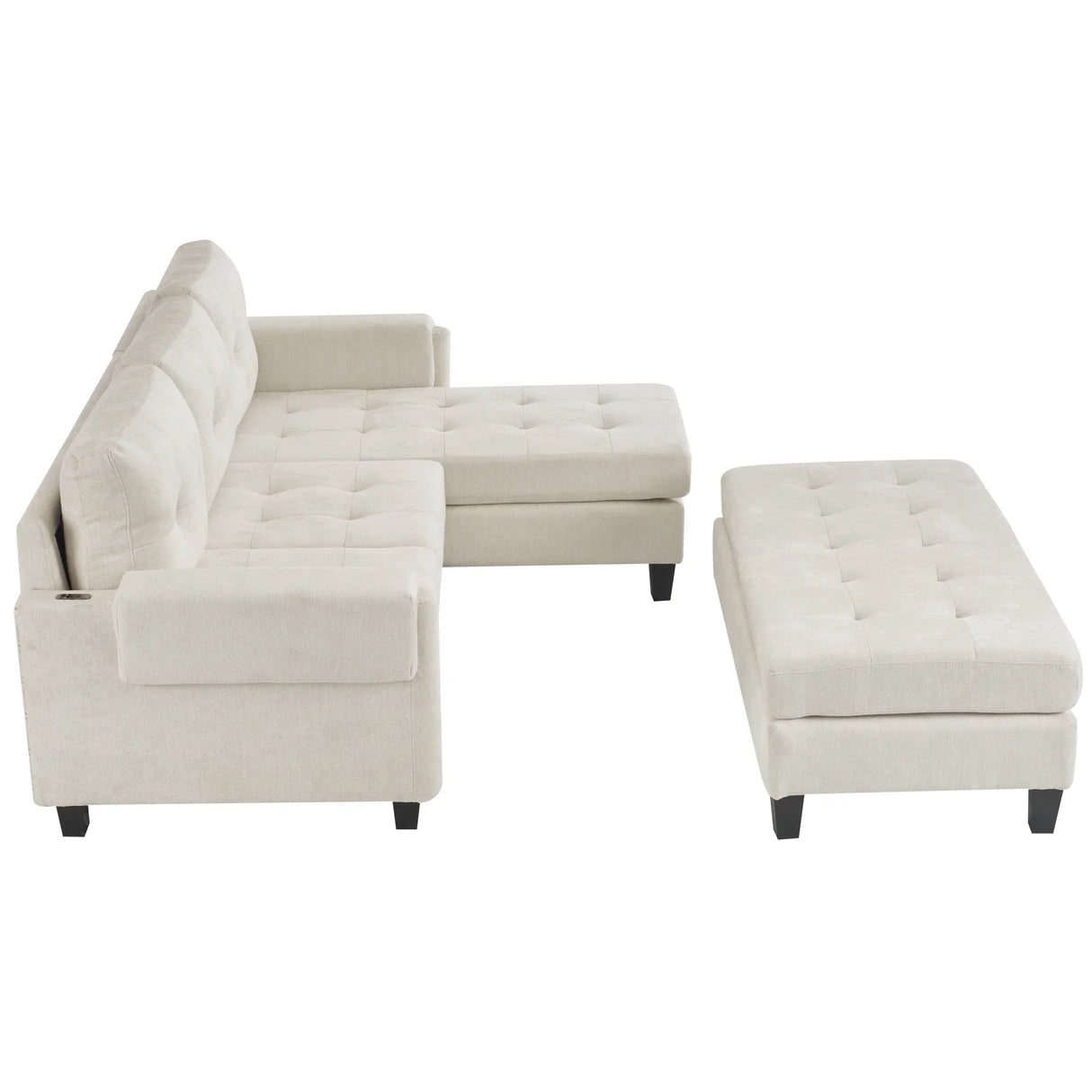 Sleeper Sectional Chenille L Shaped With Chaise Beige - Furniture Home Direct