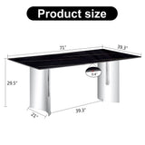 Modern Minimalist Dining Table With Imitation Marble Glass Desktop And Metal Legs - Furniture Home Direct