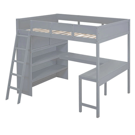 Modern Loft Bed With Desk And Shelves - Furniture Home Direct