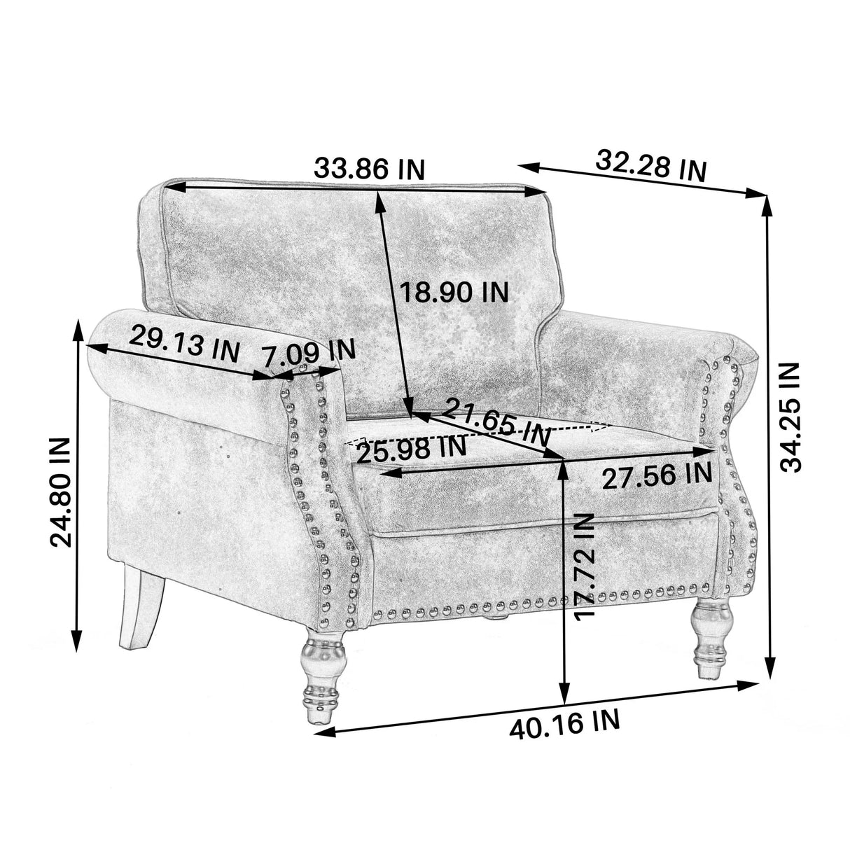 Rolled Arm Sofa With Nailhead Trim, 1 Seater Upholstered Couch With Wooden Legs - Furniture Home Direct