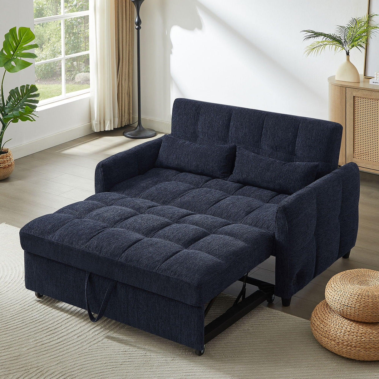 Loveseat Sofa Pull-Out Bed With Adjustable Backrest, 3 USB Ports And 2 Lumbar Pillows For Living Room - Furniture Home Direct
