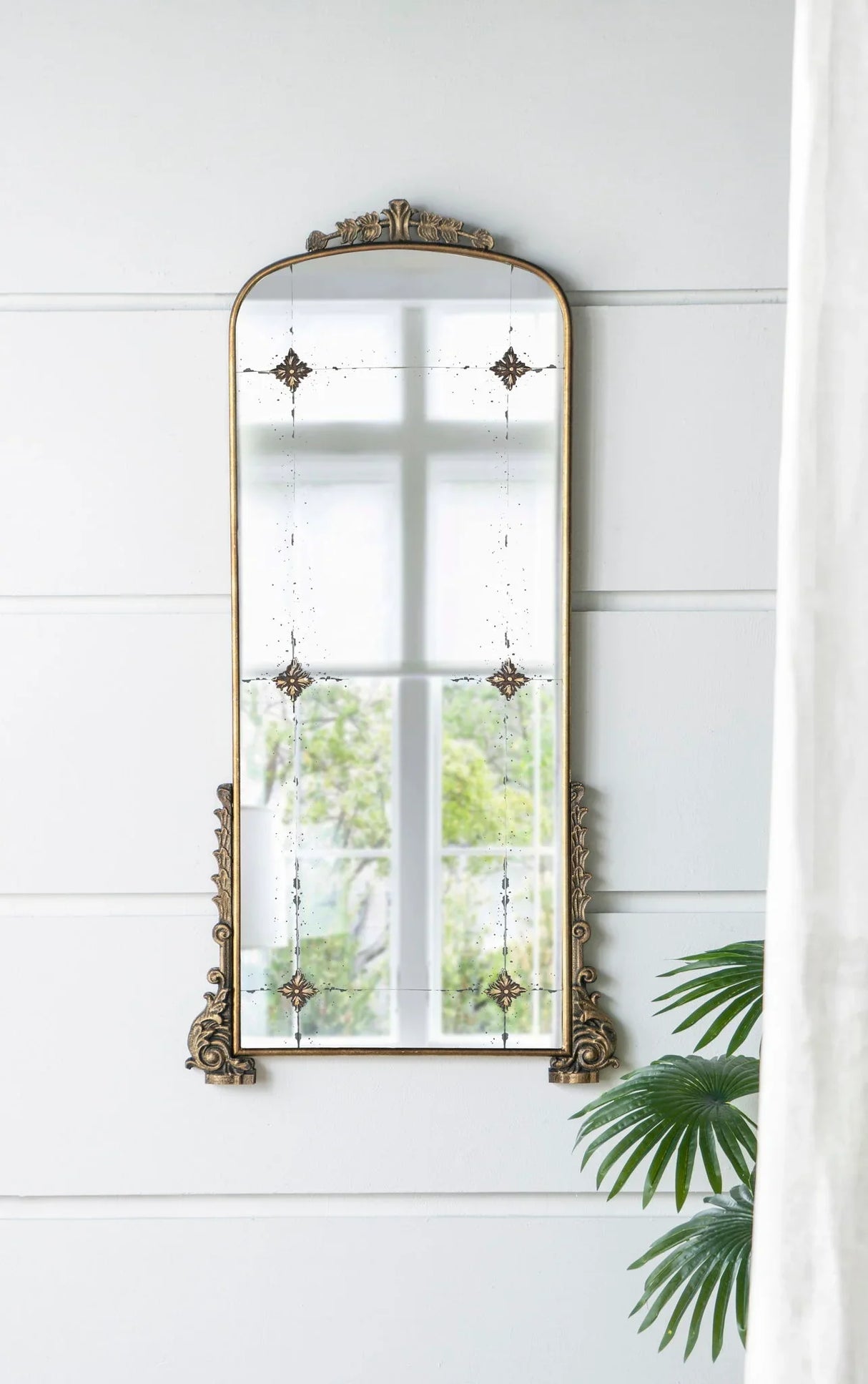 Antique Arched Mirror With Metal Frame, Full Length Mirror For Living Room Bathroom Entryway - Gold - Furniture Home Direct