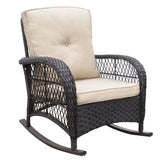 3 Pieces Conversation Set, Rocking Chair With Glass Top Side Table - Brown / Beige - Furniture Home Direct