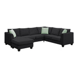 L Shaped Sectional Sofa with Ottoman and Cushions Black - Furniture Home Direct