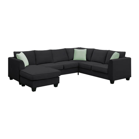L Shaped Sectional Sofa with Ottoman and Cushions Black - Furniture Home Direct