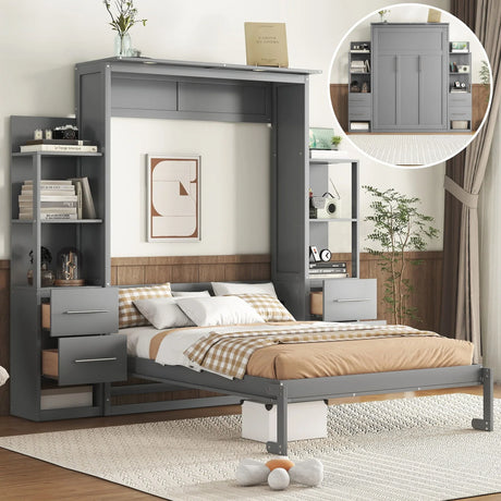 Murphy Wall Bed With Shelves, Drawers And LED Lights - Furniture Home Direct