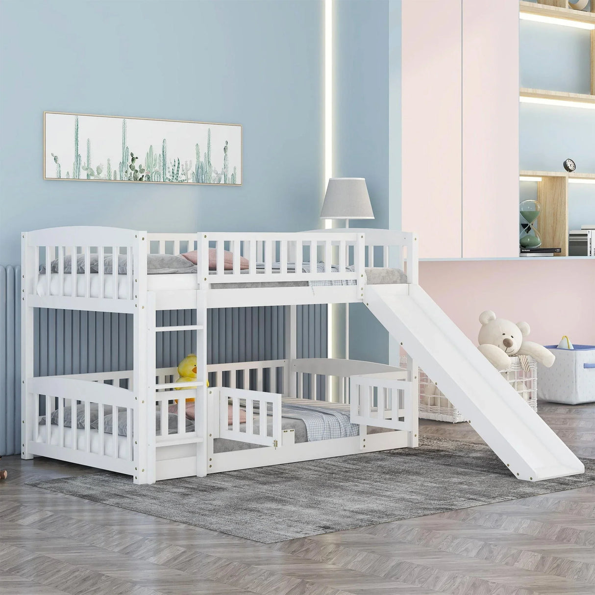 Low Bunk Bed With Slide, Fence And Ladder - Furniture Home Direct