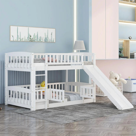 Low Bunk Bed With Slide, Fence And Ladder - Furniture Home Direct