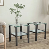 Glass Two Layer Tea Table, Small Round Table, Bedroom Corner Table, Living Room Side Table, Transparent (Set of 2) - Black - Furniture Home Direct