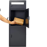 Large Steel Freestanding Floor Parcel Package Drop With Locking Letterbox Drop Mail Box With Multi Compartments - Black - Furniture Home Direct
