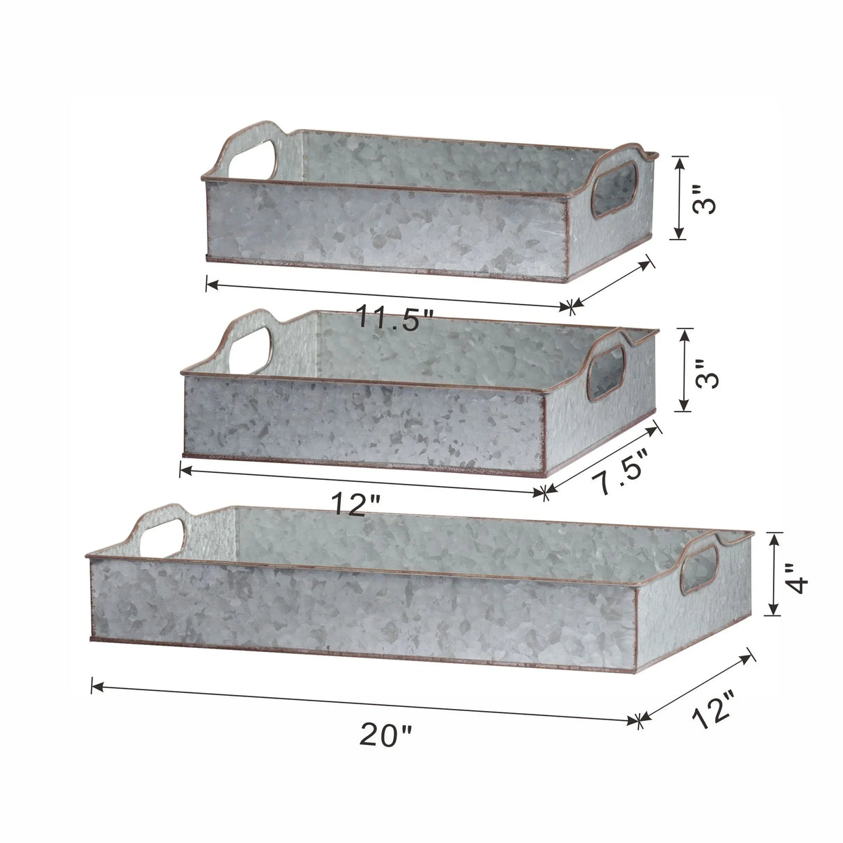 Decorative Galvanized Nesting Trays (Set of 3) - Gray - Furniture Home Direct
