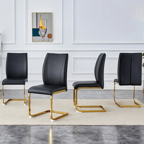 Dining Chairs Set 4 Modern PU Leather Gold Frame Black - Furniture Home Direct