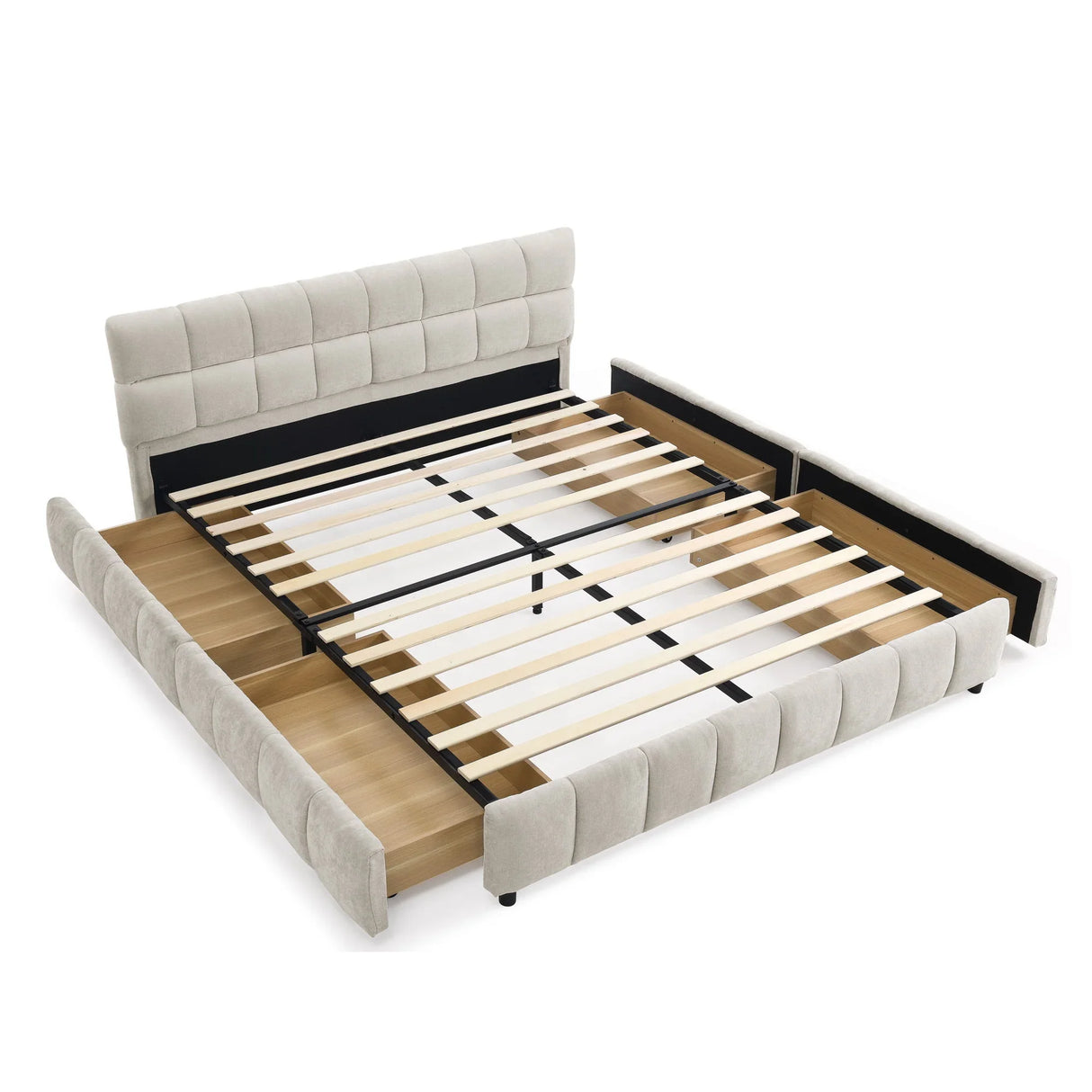 Modern Platform Bed Frame With Thick Chenille Fabric - Furniture Home Direct