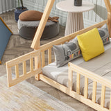 Tent-Shaped Floor Bed, With Guardrails, Slats, Door - Furniture Home Direct