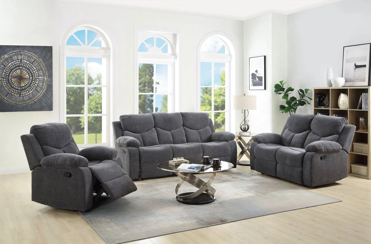 Kalen - Chenille 3 Piece Recliner Living Room Set - Gray - Furniture Home Direct