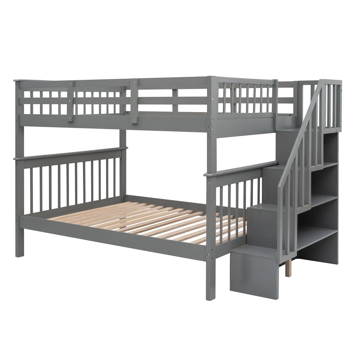 Stairway Bunk Bed With Storage And Guard Rail For Bedroom - Furniture Home Direct