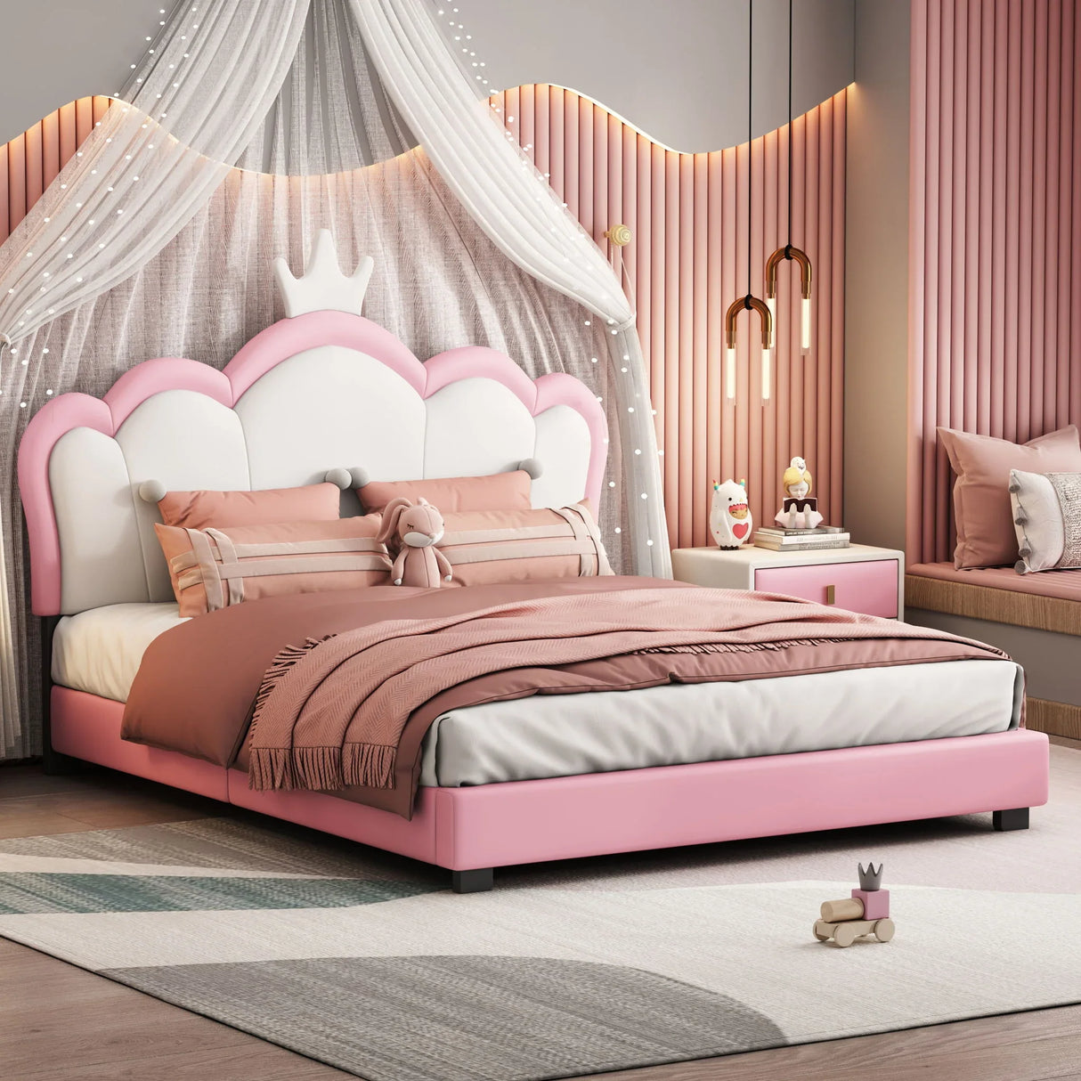 Upholstered Princess Platform Bed With Crown Headboard - Furniture Home Direct