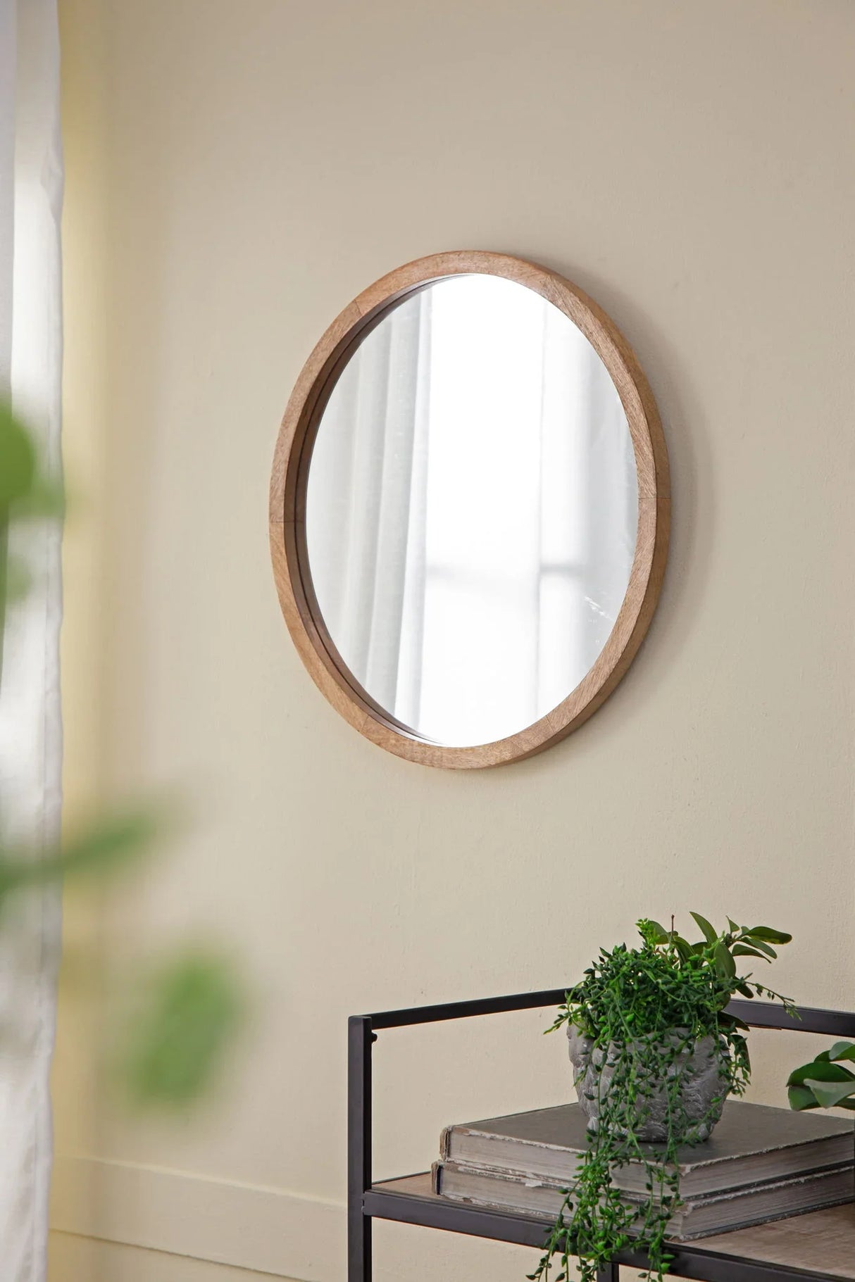 Circle Wall Mirror With Wooden Frame, Wall Mirror For Living Room - Furniture Home Direct