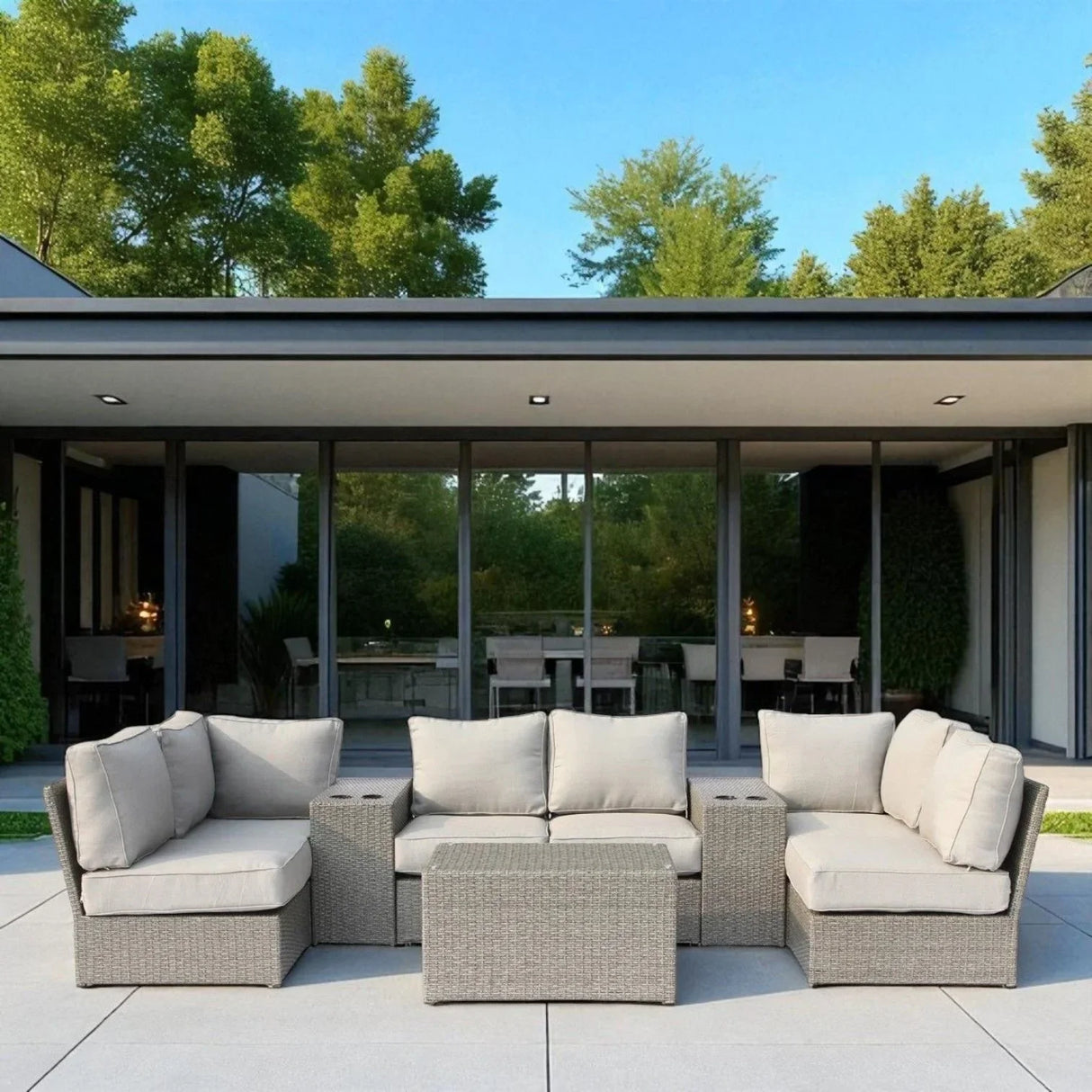 Comfortable Modern Patio Rattan Sectional Set With Cushions - Furniture Home Direct