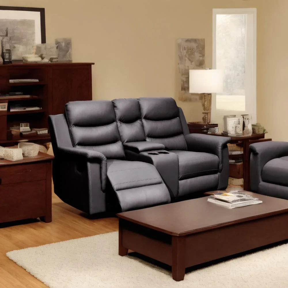 2 Seat Reclining Loveseat With Middle Console Slipcover, Stretch Loveseat Reclining Sofa Covers - Black - Furniture Home Direct