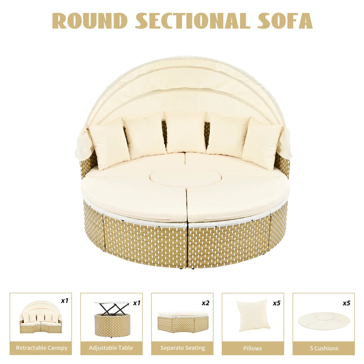 Outdoor Daybed With Retractable Canopy Cushions Beige - Furniture Home Direct