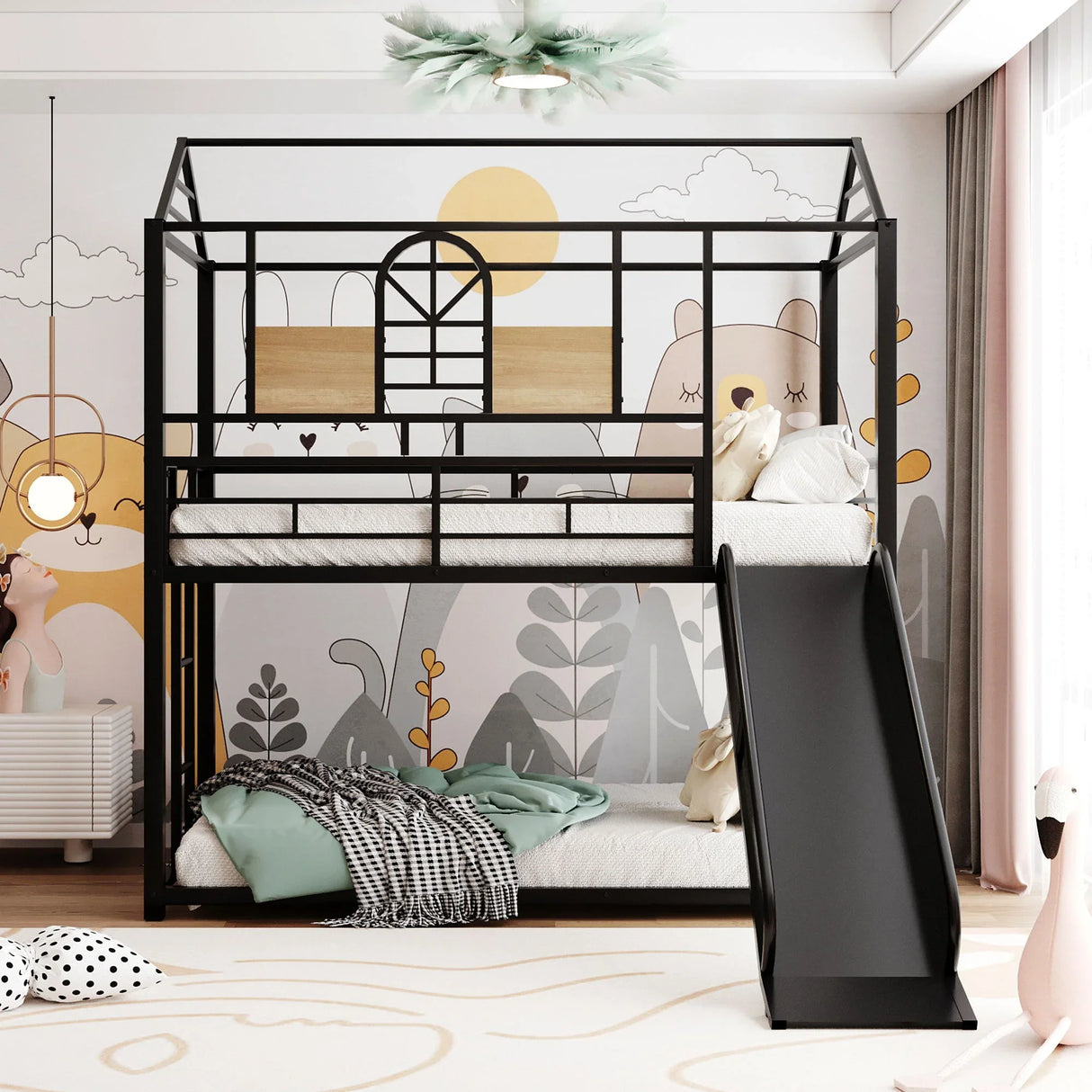 Metal Bunk Bed, Metal Housebed With Slide - Furniture Home Direct