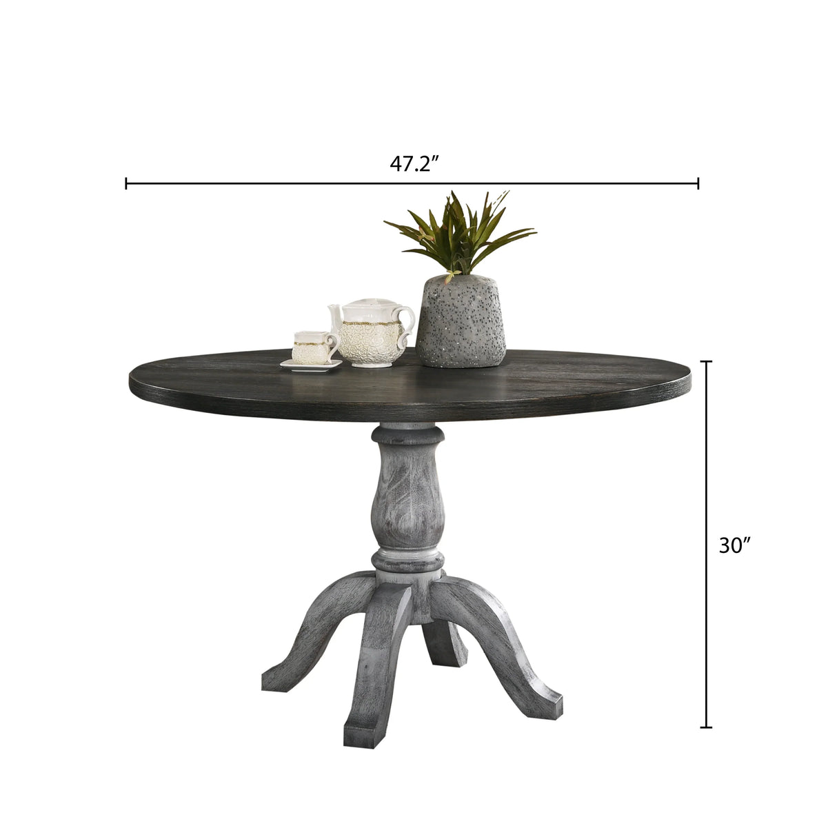 Dining Set Round Pedestal Table With Chairs Weathered White - Furniture Home Direct