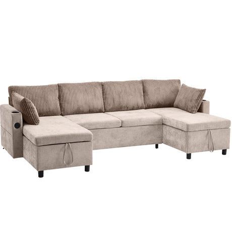 Sectional Sofa Pull Out Sofa Bed Versatile Sofa Sleeper With Large Storage Space, Two USB Ports And Two Cup Holders For Living Room - Furniture Home Direct