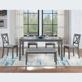 6 Pieces Kitchen Dining Set, Rectangular Wooden Dining Table With 4 Chairs And A Bench - Furniture Home Direct